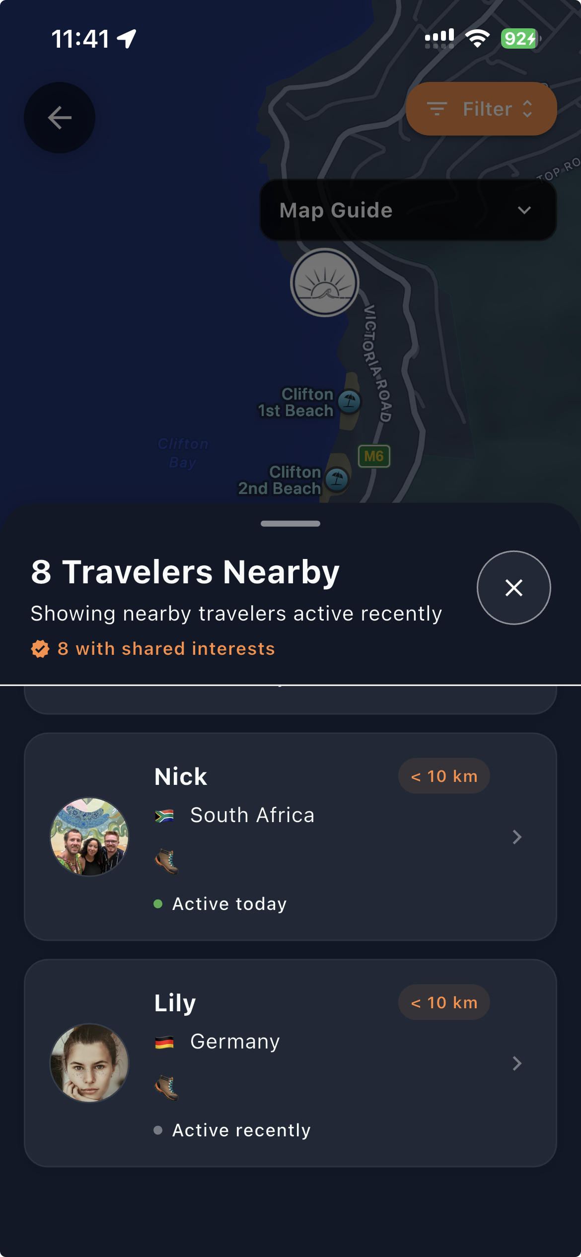 Discover Nearby Travelers on a Map